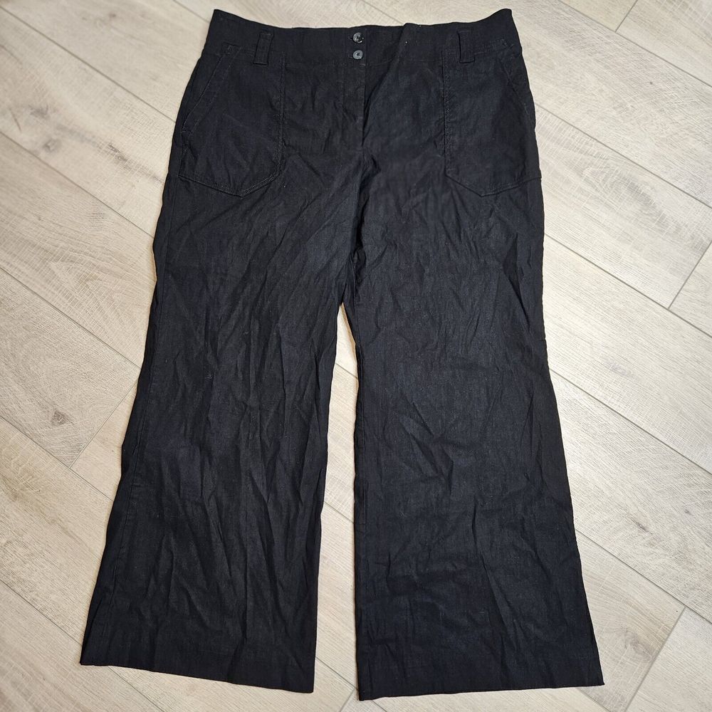 Maeve Black Wide Leg Pants Linen